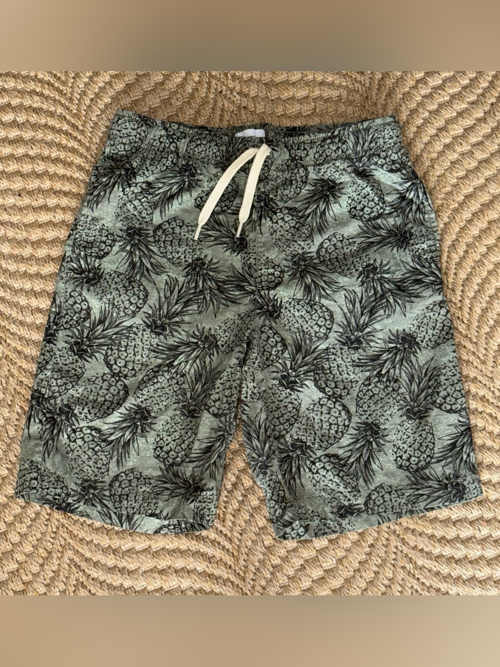 Boys XXL 14-16 Pineapple Print Shorts - Sage Green Elastic Waist